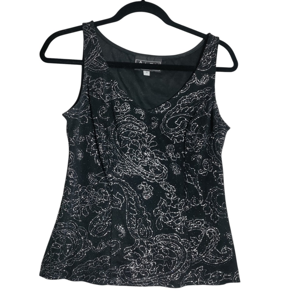 Vintage Alex Evenings Black Sparkle Tank Size Small‎ Y2K